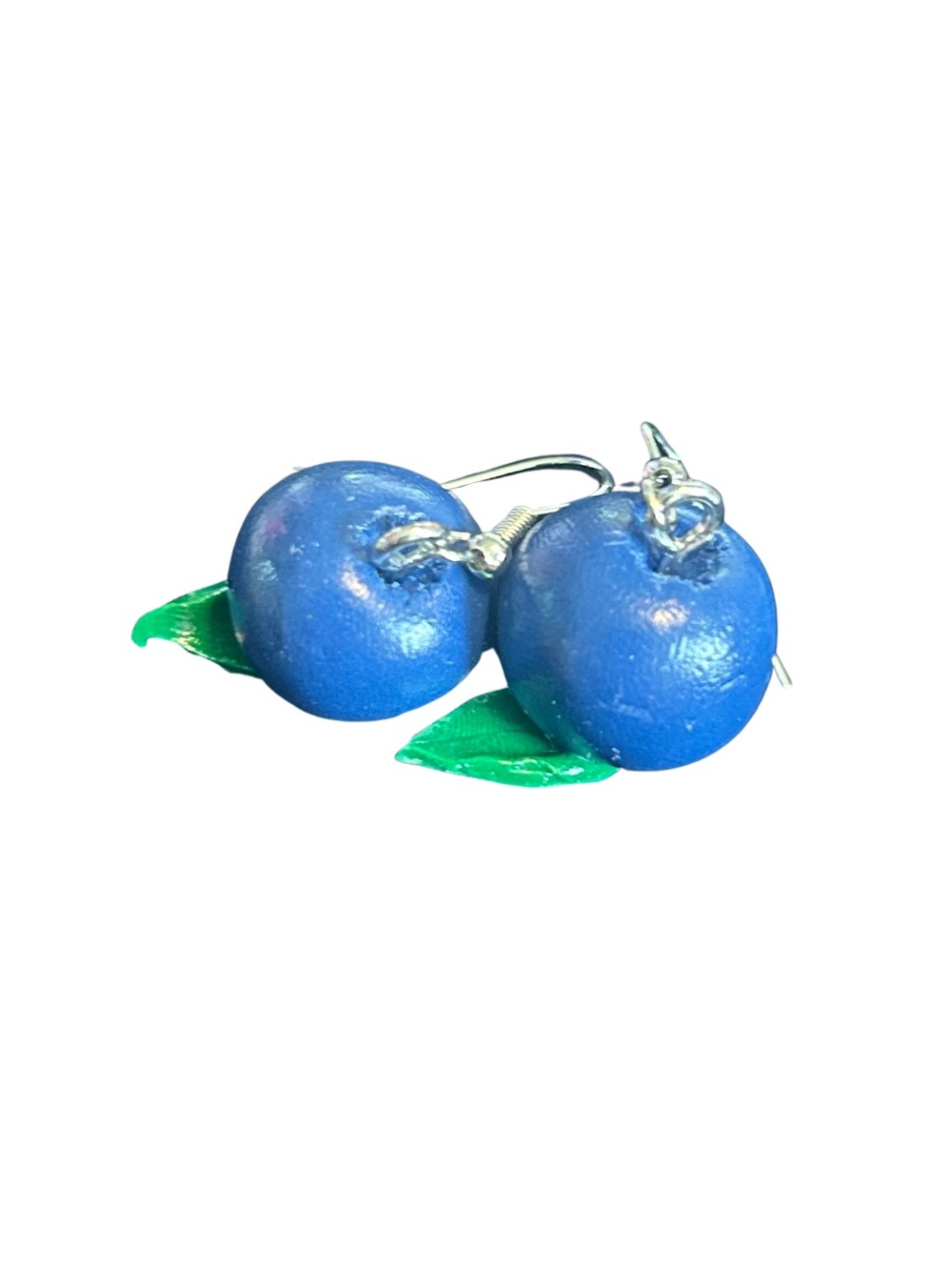 Handcrafted Blueberry Dangle Earrings with Green Leaf Accent
